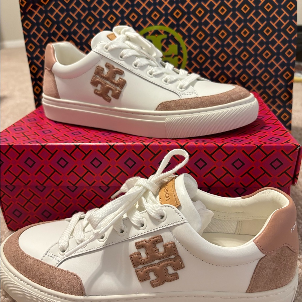 Tory Burch White and Brown Sneakers